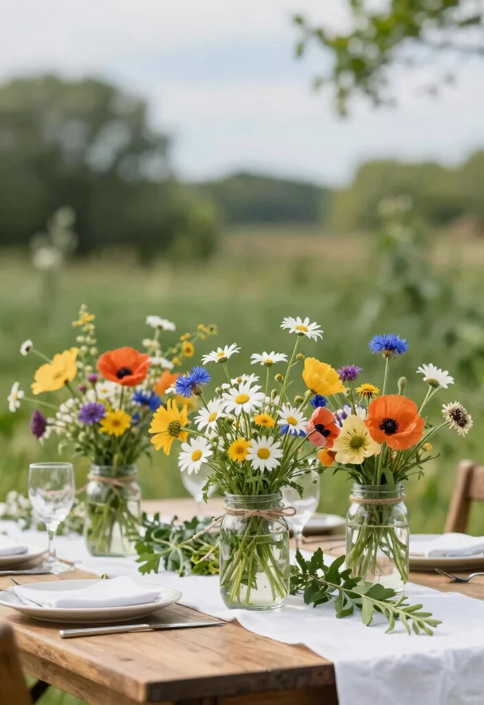 14 Country Wedding Table Decor Ideas With Rustic Romance 1 14 Country Wedding Table Decor Ideas With Rustic Romance - 1. Wildflower Centerpieces 1