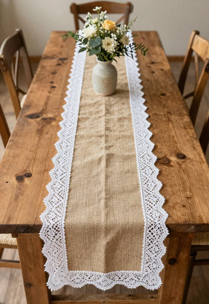 14 Country Wedding Table Decor Ideas With Rustic Romance 13 14 Country Wedding Table Decor Ideas With Rustic Romance - 3. Burlap and Lace Runners 1