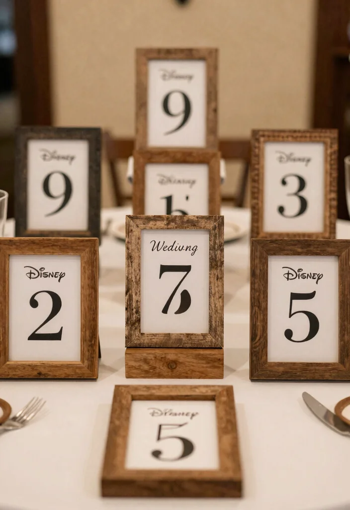 14 Disney Wedding Centerpieces Ideas With Fairytale Magic 50 14 Disney Wedding Centerpieces Ideas With Fairytale Magic - 10. Themed Table Numbers with Disney Quotes 1