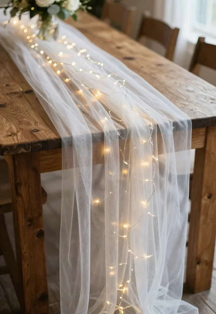 14 Disney Wedding Centerpieces Ideas With Fairytale Magic 37 14 Disney Wedding Centerpieces Ideas With Fairytale Magic - 7. Tulle and Fairy Light Table Runners 1