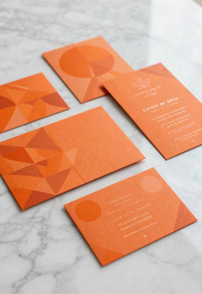 14 Orange Wedding Invitations Ideas With Vibrant Charm - 2. Geometric Patterns with Vibrant Touches 1