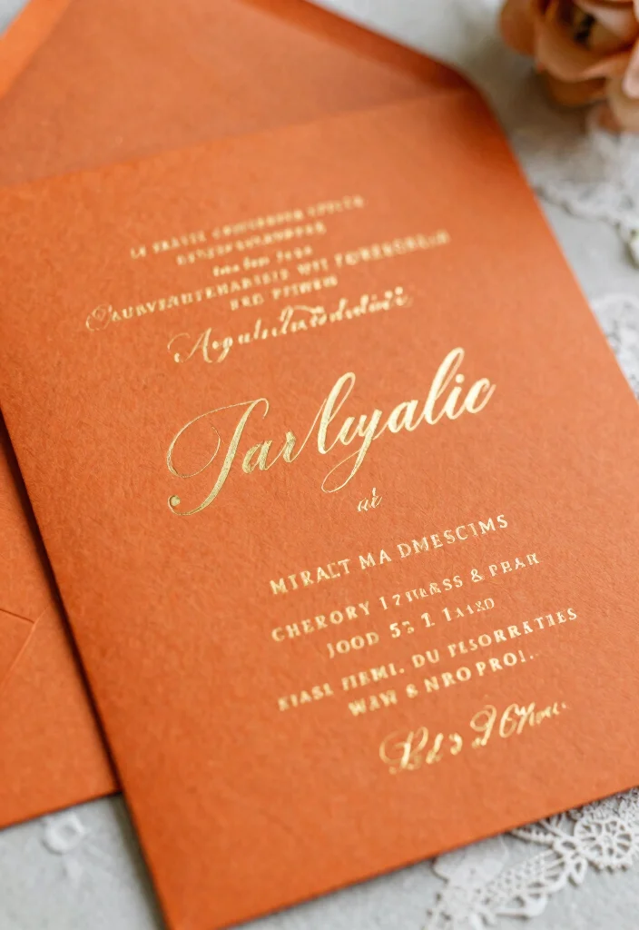 14 Orange Wedding Invitations Ideas With Vibrant Charm - 9. Elegant Foil Accents 1