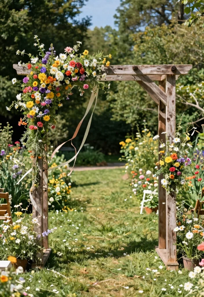 14 Summer Wedding Arch Ideas With Bright Seasonal Vibes 1 14 Summer Wedding Arch Ideas With Bright Seasonal Vibes - 1. Rustic Wooden Arch With Wildflowers 1