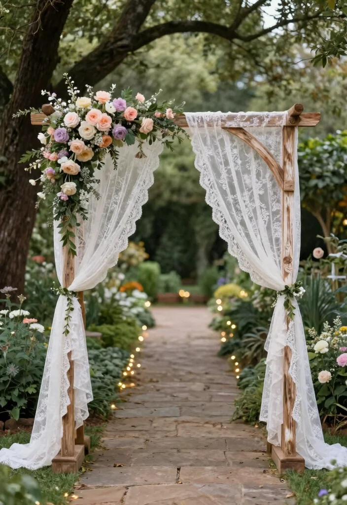 14 Summer Wedding Arch Ideas With Bright Seasonal Vibes 35 14 Summer Wedding Arch Ideas With Bright Seasonal Vibes - 5. Vintage Lace and Wooden Arch 1