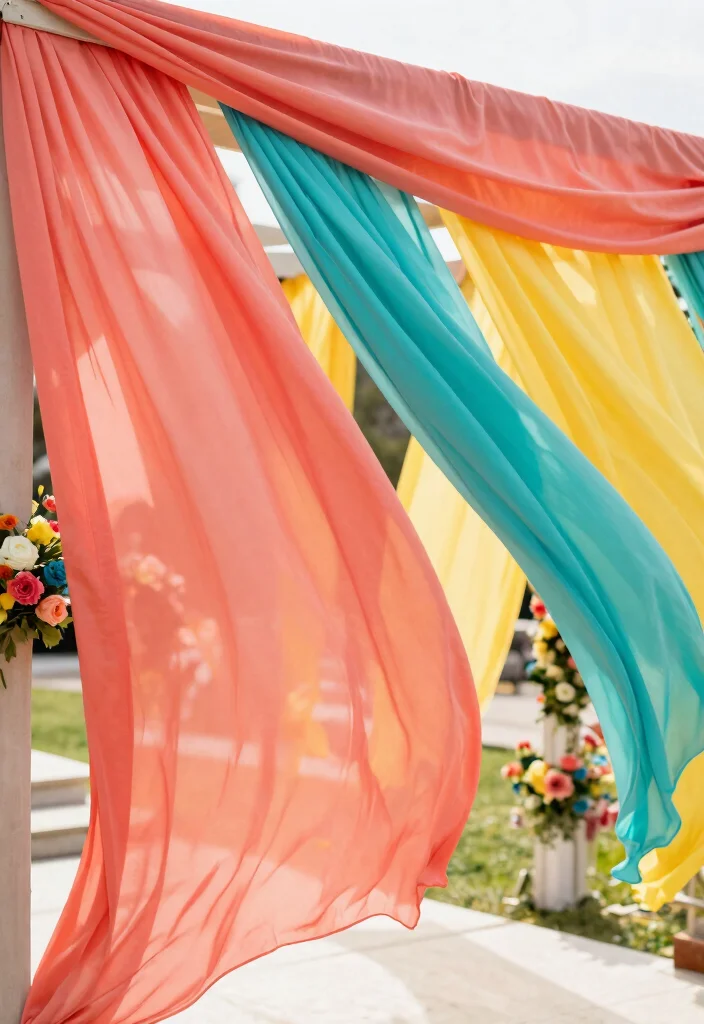 14 Summer Wedding Arch Ideas With Bright Seasonal Vibes 38 14 Summer Wedding Arch Ideas With Bright Seasonal Vibes - 8. Bright Colorful Fabric Draped Arch 1