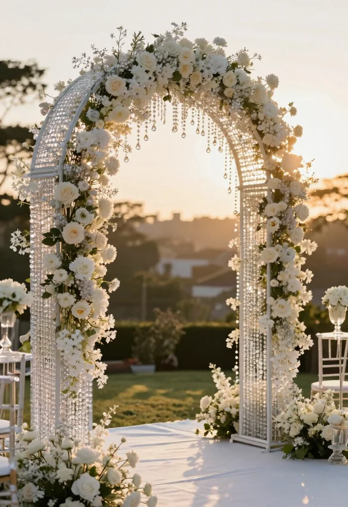 14 Summer Wedding Arch Ideas With Bright Seasonal Vibes 49 14 Summer Wedding Arch Ideas With Bright Seasonal Vibes - 9. Elegant Crystal-Adorned Arch 1