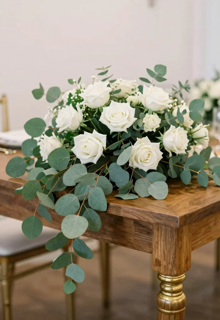 14 Top Table Wedding Flowers Ideas That Steal the Spotlight 2 14 Top Table Wedding Flowers Ideas That Steal the Spotlight - 2. Elegant Eucalyptus 1