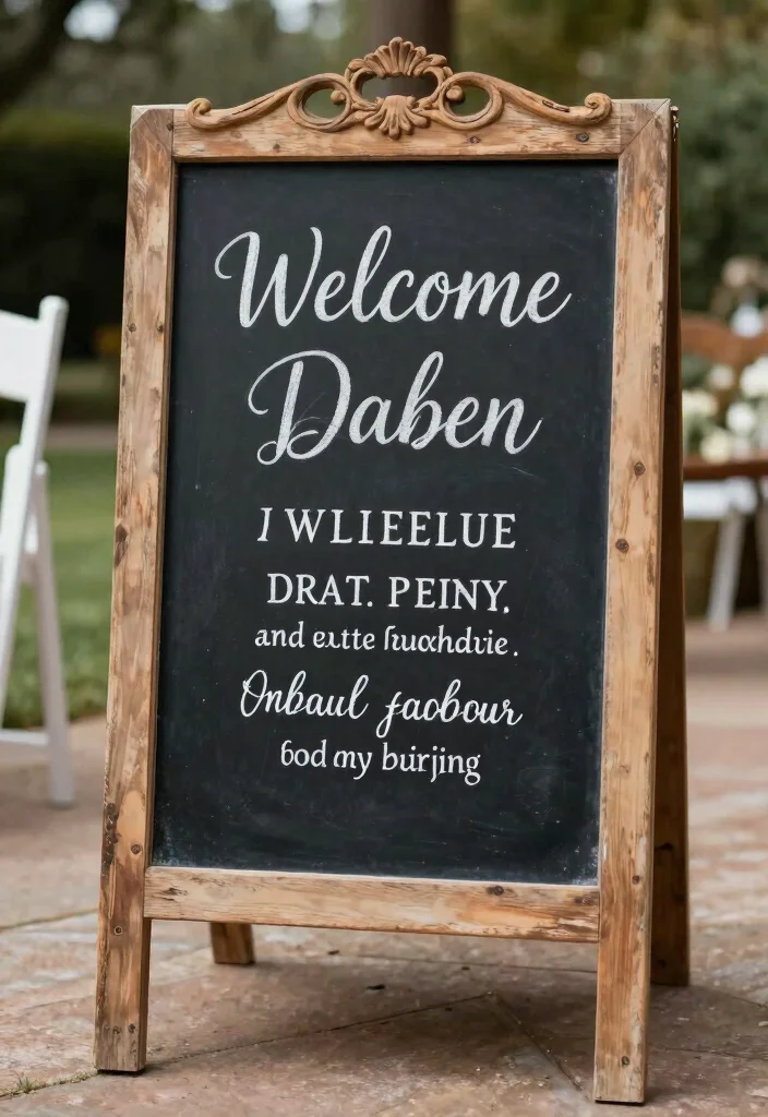 14 Wedding Chalkboard Signs Ideas With Rustic Charm 53 14 Wedding Chalkboard Signs Ideas With Rustic Charm - 13. Vintage-Inspired Chalkboard with Stand 1