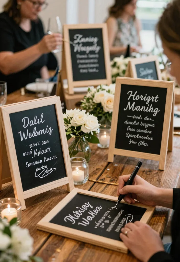 14 Wedding Chalkboard Signs Ideas With Rustic Charm 64 14 Wedding Chalkboard Signs Ideas With Rustic Charm - 14. Personalized Chalkboards as Favors 1