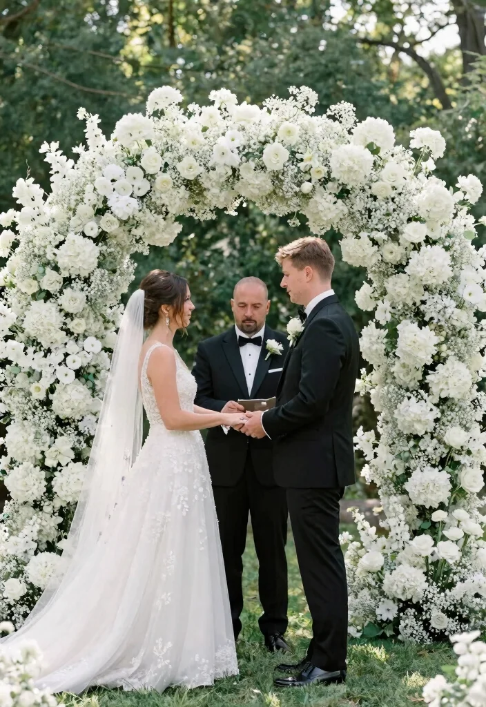 15 All White Flowers Wedding Ideas With Pure Elegance 37 15 All White Flowers Wedding Ideas With Pure Elegance - 7. White Flower Ceremony Backdrop 1