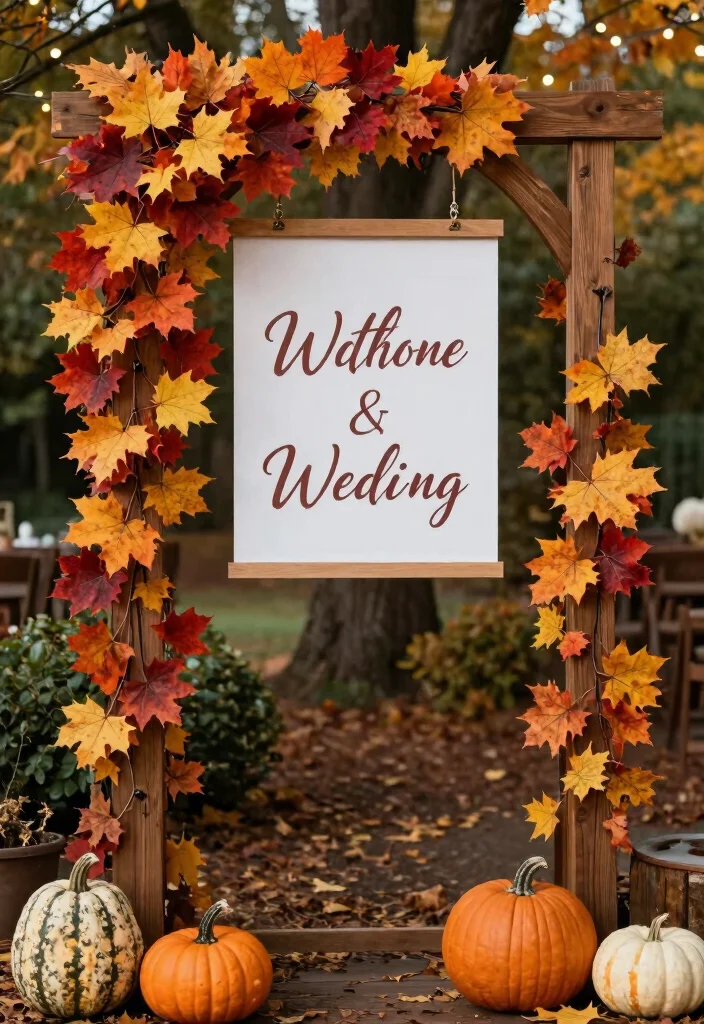 15 Arch Wedding Sign Ideas That Welcome Guests Beautifully - 10. Seasonal Themed Sign 1