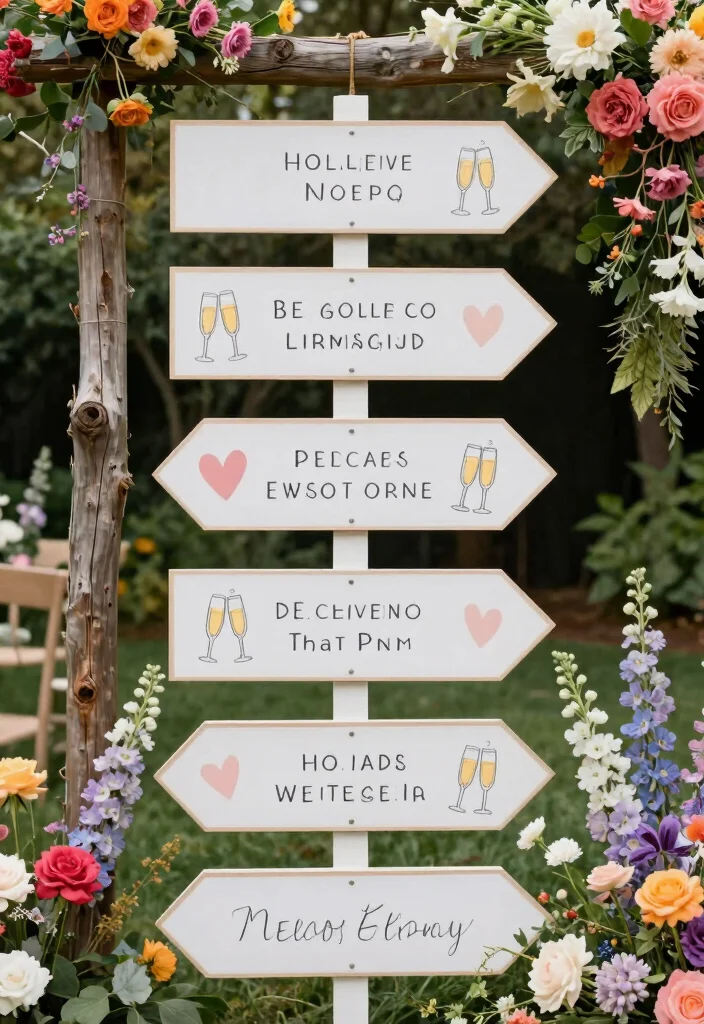 15 Arch Wedding Sign Ideas That Welcome Guests Beautifully - 15. Directional Sign with a Twist 1