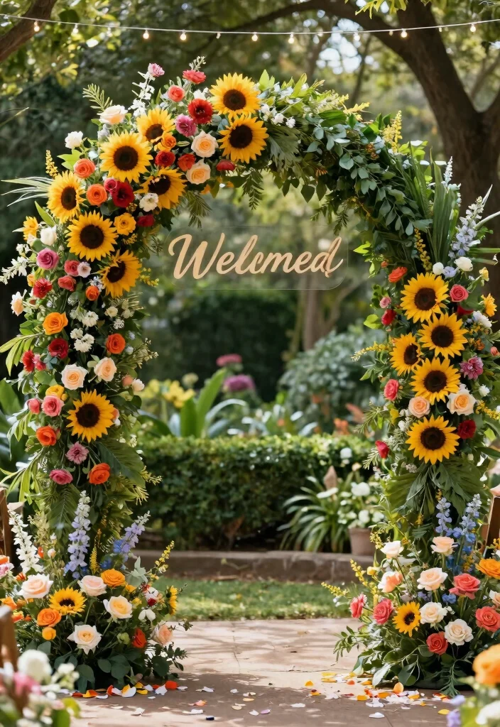 15 Arch Wedding Sign Ideas That Welcome Guests Beautifully - 2. Floral-Accented Arch Sign 1