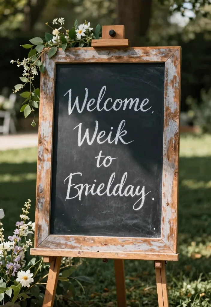 15 Arch Wedding Sign Ideas That Welcome Guests Beautifully - 3. Chalkboard Sign with Rustic Frame 1