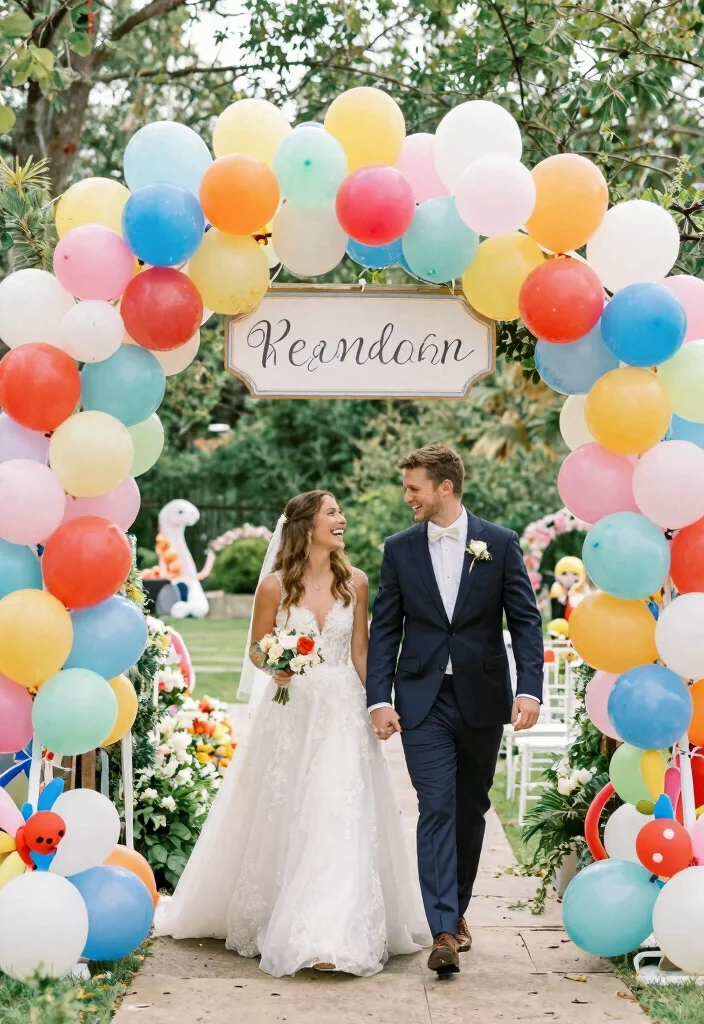 15 Arch Wedding Sign Ideas That Welcome Guests Beautifully - 8. Whimsical Balloon Sign 1