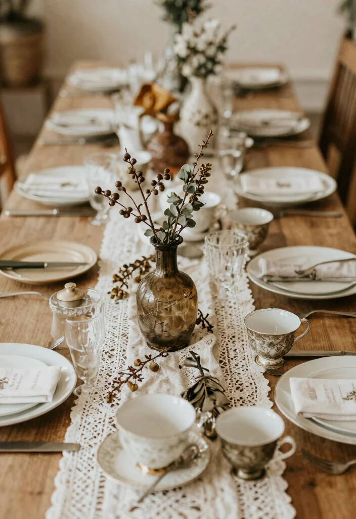 15 Branch Centerpieces Wedding Ideas With Organic Style - 10. Branches with Vintage Accessories 1