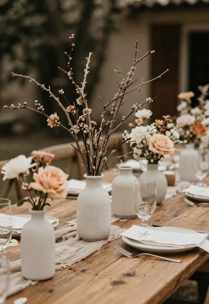 15 Branch Centerpieces Wedding Ideas With Organic Style - 11. Dried Branches for Unique Textures 1