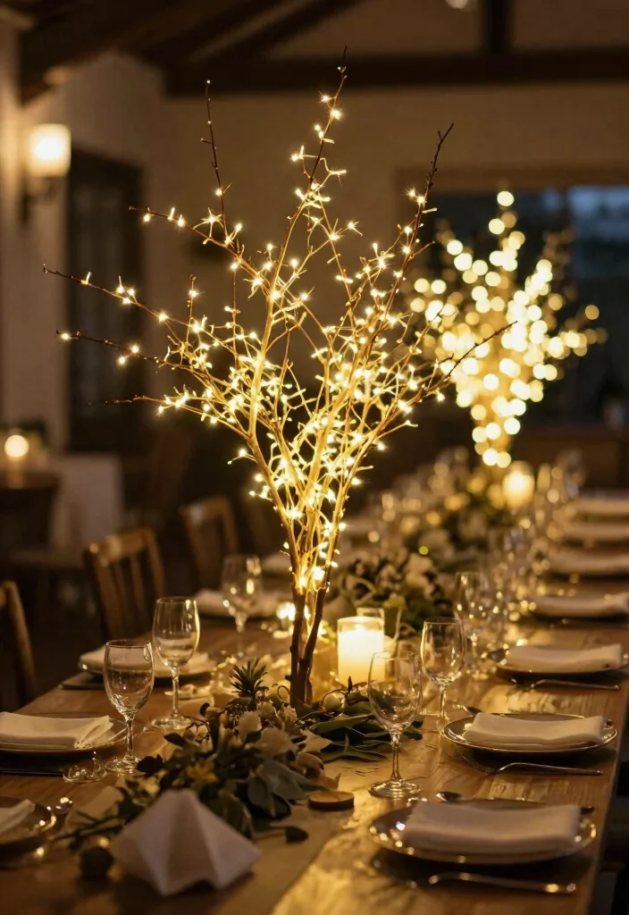 15 Branch Centerpieces Wedding Ideas With Organic Style - 13. Lighted Branch Centerpieces 1
