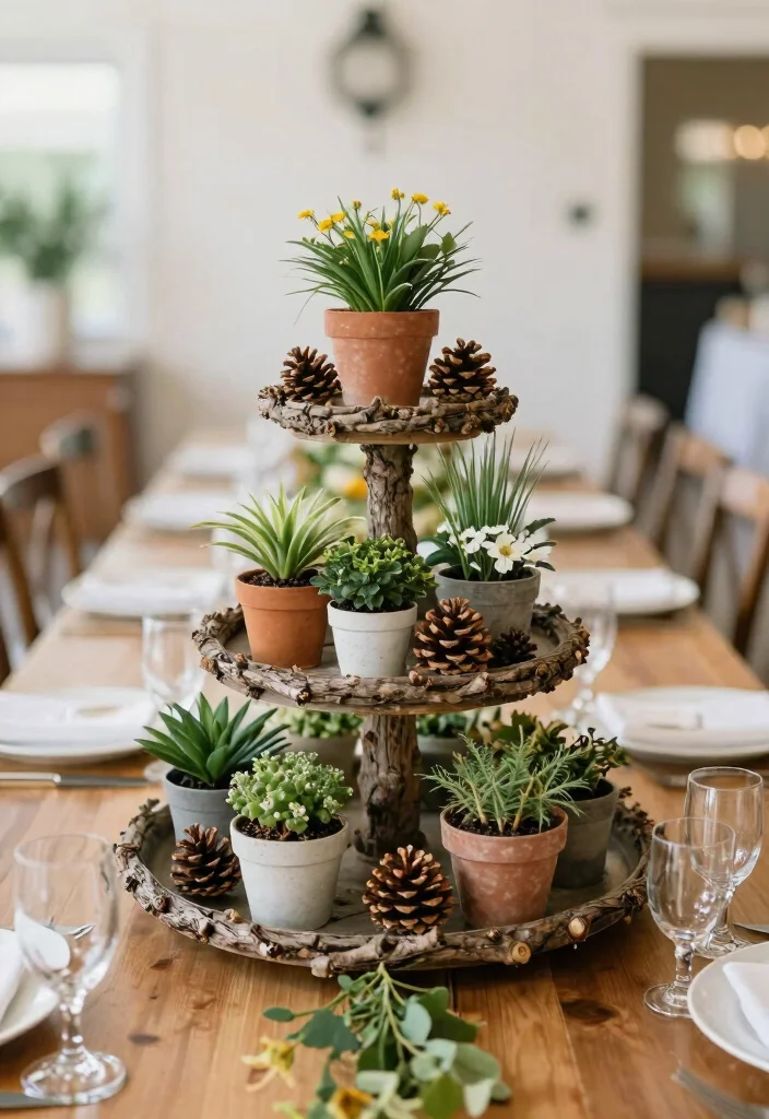 15 Branch Centerpieces Wedding Ideas With Organic Style - 14. Branches in Tiered Trays 1