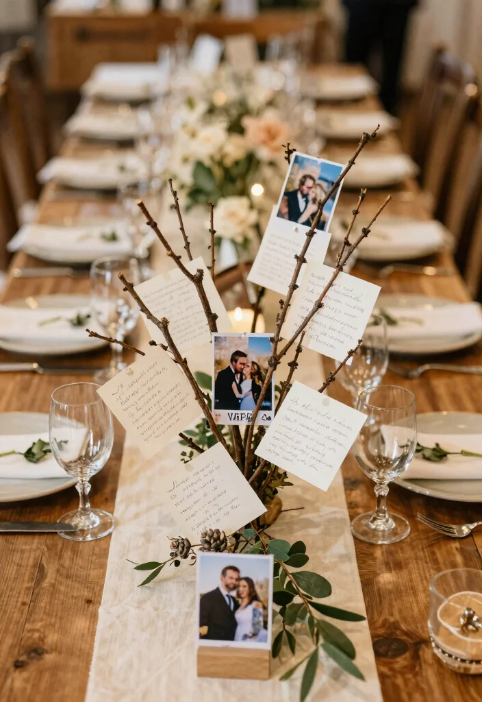 15 Branch Centerpieces Wedding Ideas With Organic Style - 15. Personalized Branch Centerpieces 1
