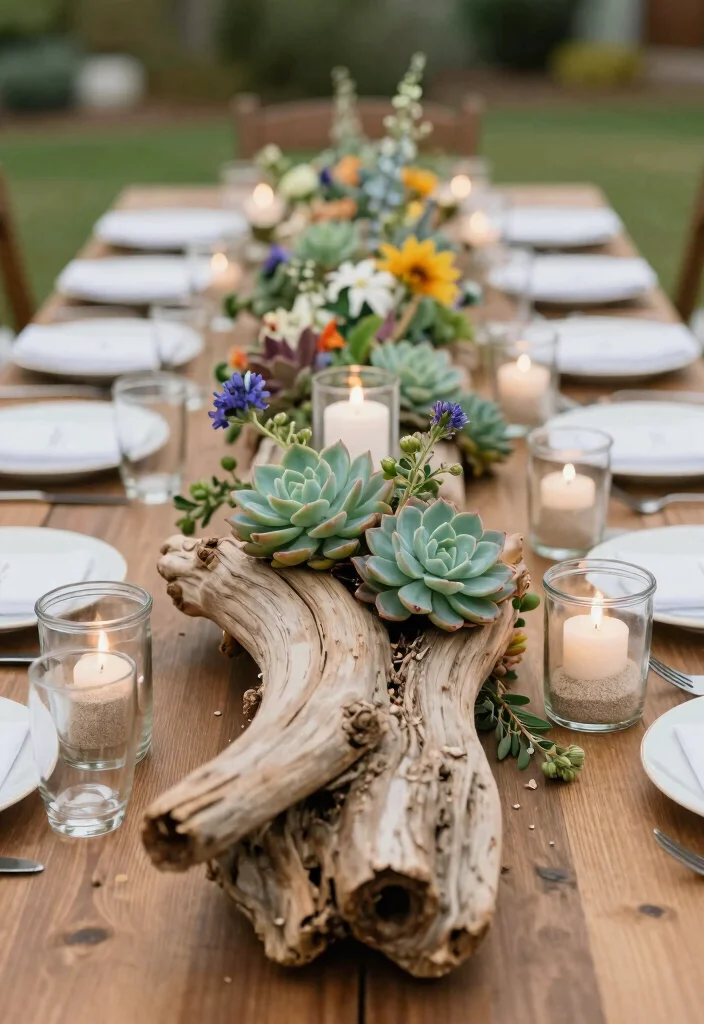 15 Branch Centerpieces Wedding Ideas With Organic Style - 3. Rustic Driftwood Displays 1