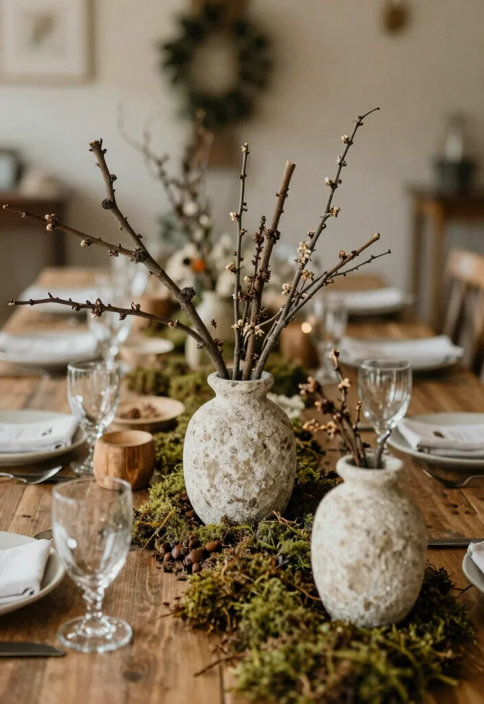15 Branch Centerpieces Wedding Ideas With Organic Style - 9. Branches Nestled in Stone 1