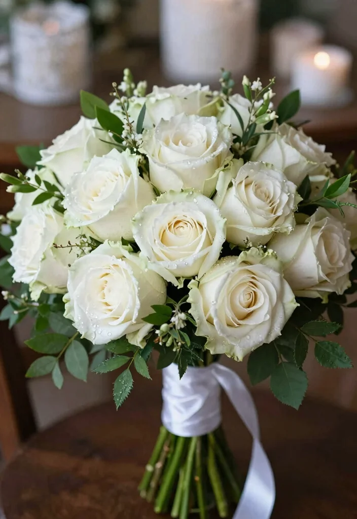 15 Bride Bouquet White Elegant Wedding Flowers Ideas With Timeless Style - 1. Classic White Roses 1