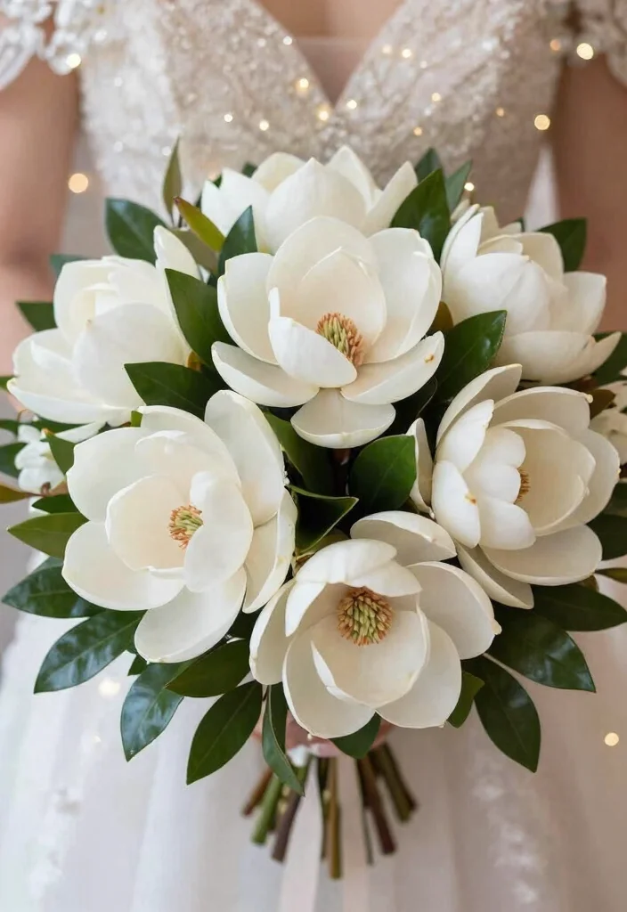 15 Bride Bouquet White Elegant Wedding Flowers Ideas With Timeless Style - 11. Ethereal White Magnolia 1
