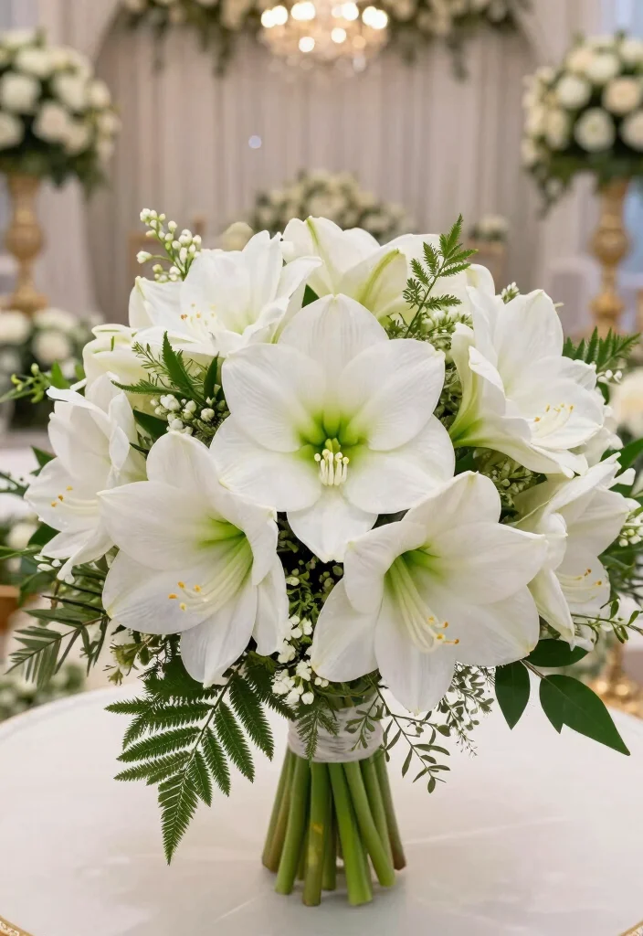 15 Bride Bouquet White Elegant Wedding Flowers Ideas With Timeless Style - 14. Lush White Amaryllis 1