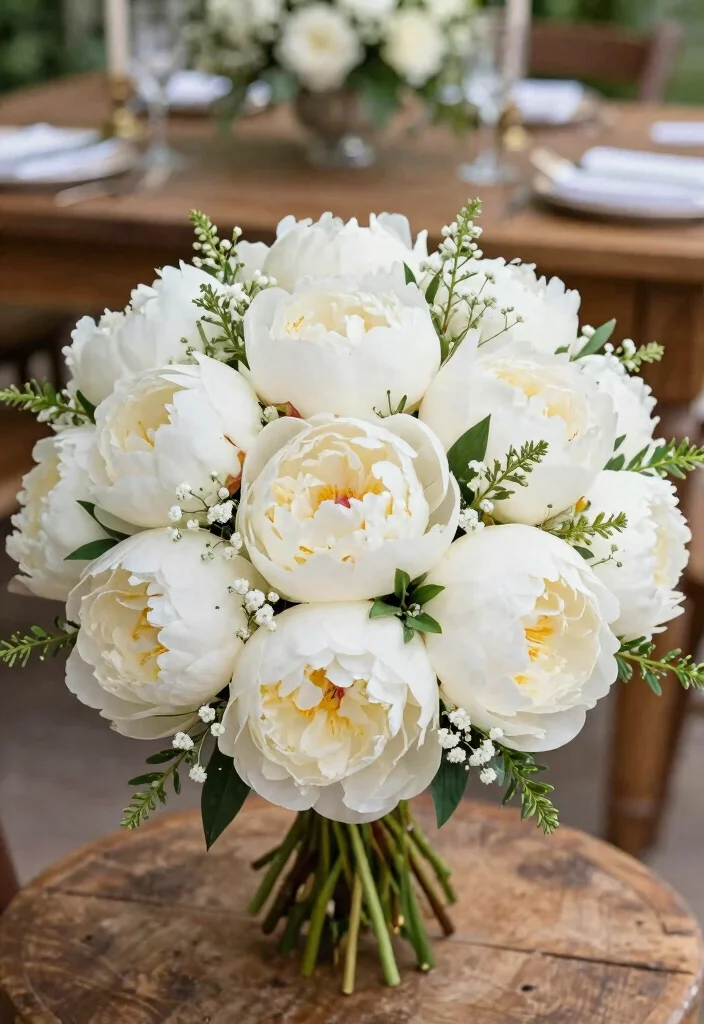 15 Bride Bouquet White Elegant Wedding Flowers Ideas With Timeless Style - 2. Whimsical Peonies 1