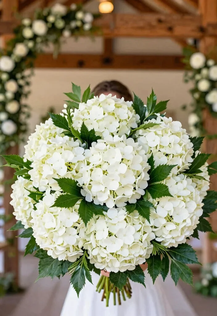 15 Bride Bouquet White Elegant Wedding Flowers Ideas With Timeless Style - 4. Romantic Hydrangeas 1