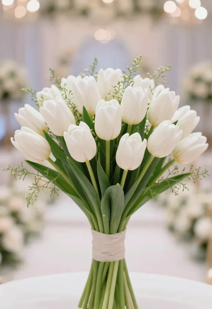 15 Bride Bouquet White Elegant Wedding Flowers Ideas With Timeless Style - 5. Chic Tulips 1