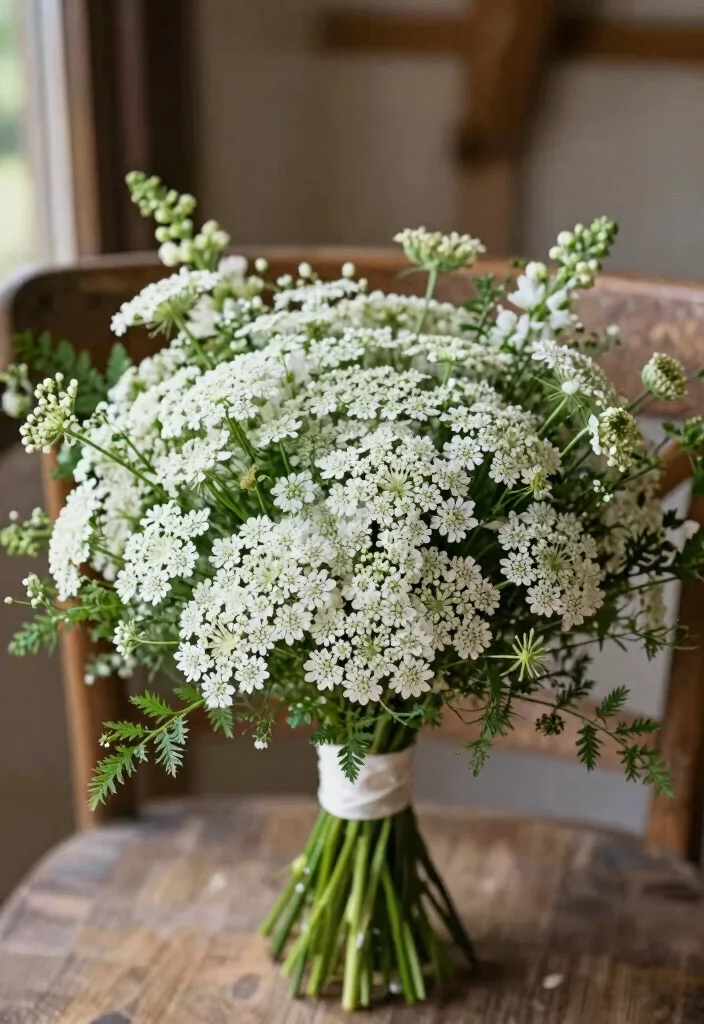 15 Bride Bouquet White Elegant Wedding Flowers Ideas With Timeless Style - 6. Textured Queen Anne's Lace 1
