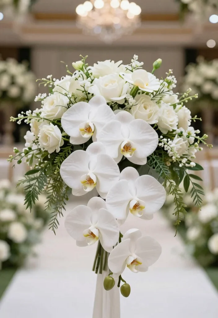 15 Bride Bouquet White Elegant Wedding Flowers Ideas With Timeless Style - 7. Luxurious Orchids 1