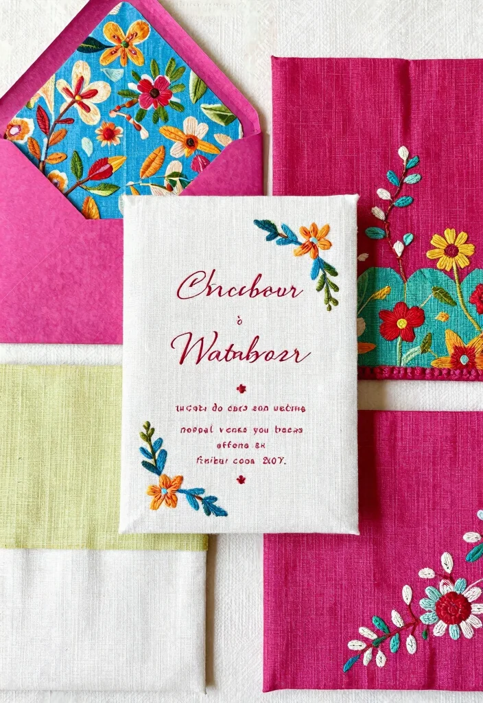 15 Bright Wedding Invitations Ideas That Pop Beautifully - 14. Fabric Invitations 1
