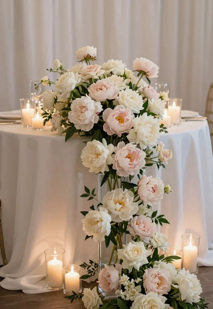 15 Classic Wedding Centerpieces Ideas With Timeless Elegance - 1. Romantic Floral Cascades 1