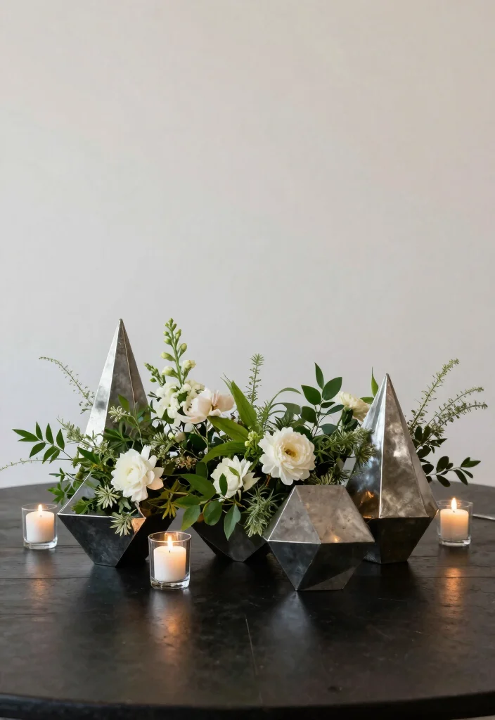 15 Classic Wedding Centerpieces Ideas With Timeless Elegance - 13. Artistic Geometric Centerpieces 1