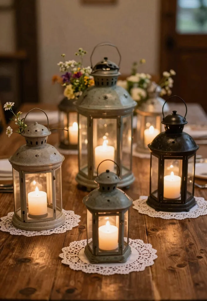 15 Classic Wedding Centerpieces Ideas With Timeless Elegance - 2. Vintage Lanterns with Florals 1