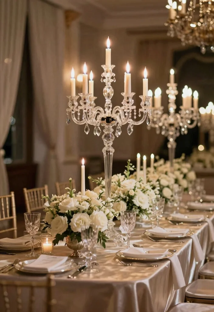 15 Classic Wedding Centerpieces Ideas With Timeless Elegance - 3. Elegant Crystal Candelabras 1