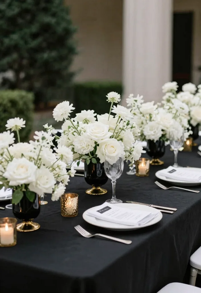 15 Classic Wedding Centerpieces Ideas With Timeless Elegance - 5. Timeless Black-and-White Elegance 1