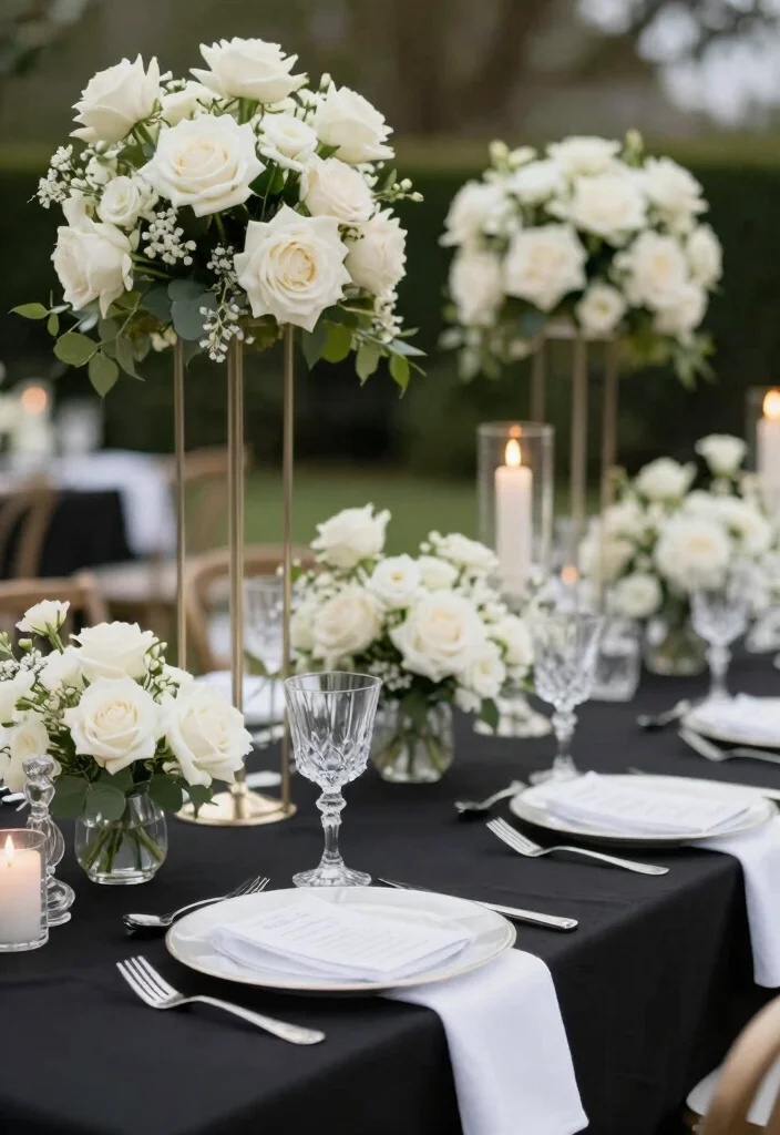 15 Romantic Wedding Table Settings Ideas With Soft Glow - 14. Elegant Black Tie 1