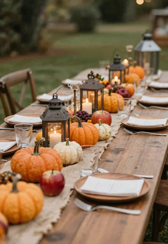 15 Romantic Wedding Table Settings Ideas With Soft Glow - 15. Seasonal Harvest 1