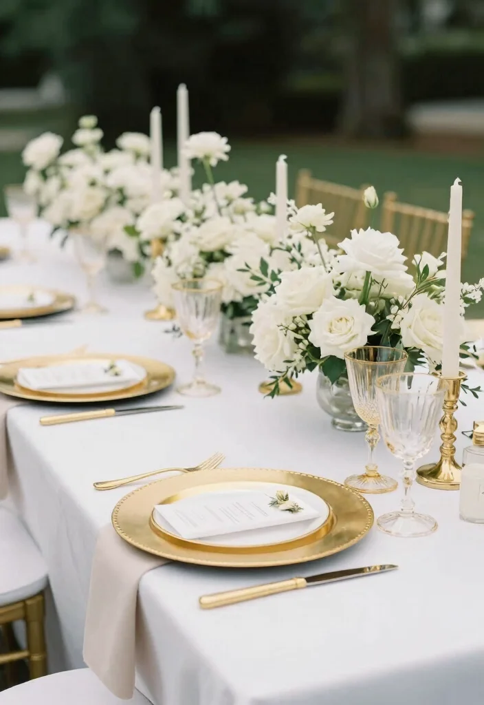 15 Romantic Wedding Table Settings Ideas With Soft Glow - 4. Timeless White and Gold 1