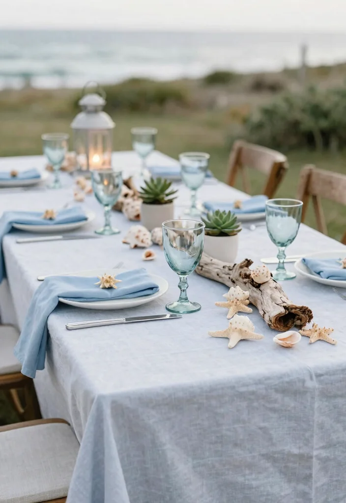15 Romantic Wedding Table Settings Ideas With Soft Glow - 8. Coastal Retreat 1