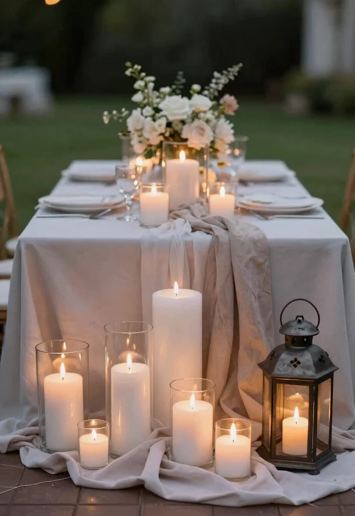 15 Romantic Wedding Table Settings Ideas With Soft Glow - 9. Romantic Candlelit Dinner 1