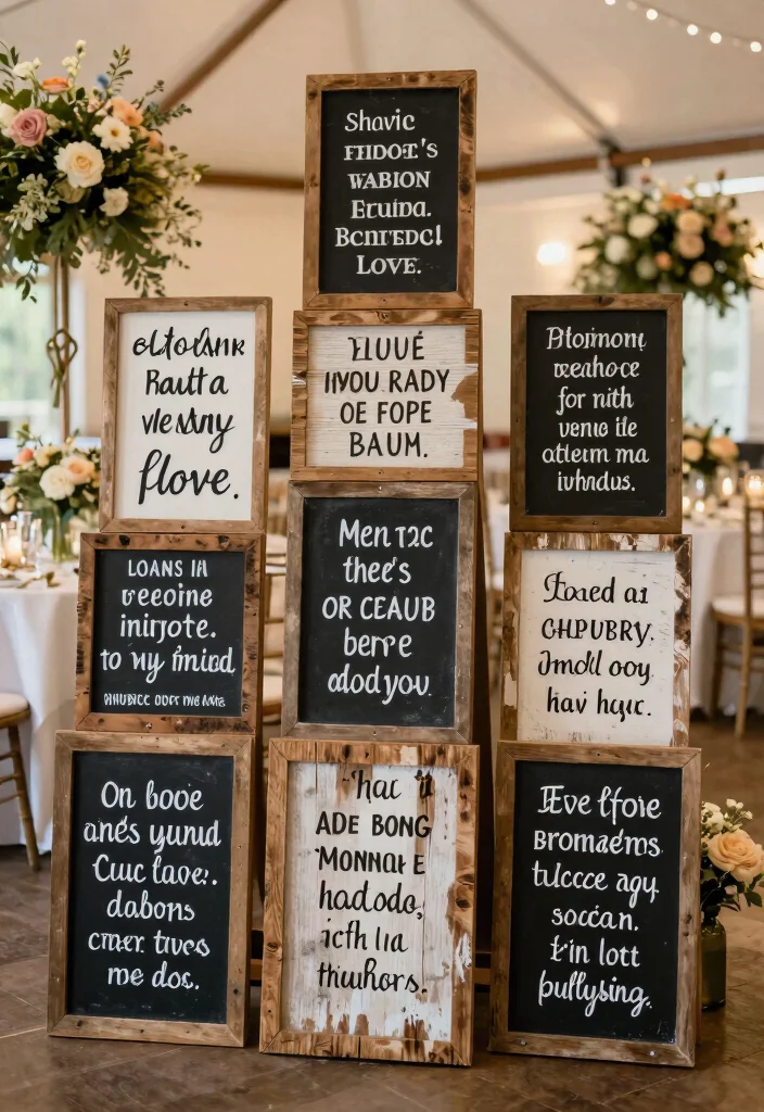 15 Signs for Wedding Reception Ideas That Look Stylish - 13. Rustic Quotes for Inspiration 1