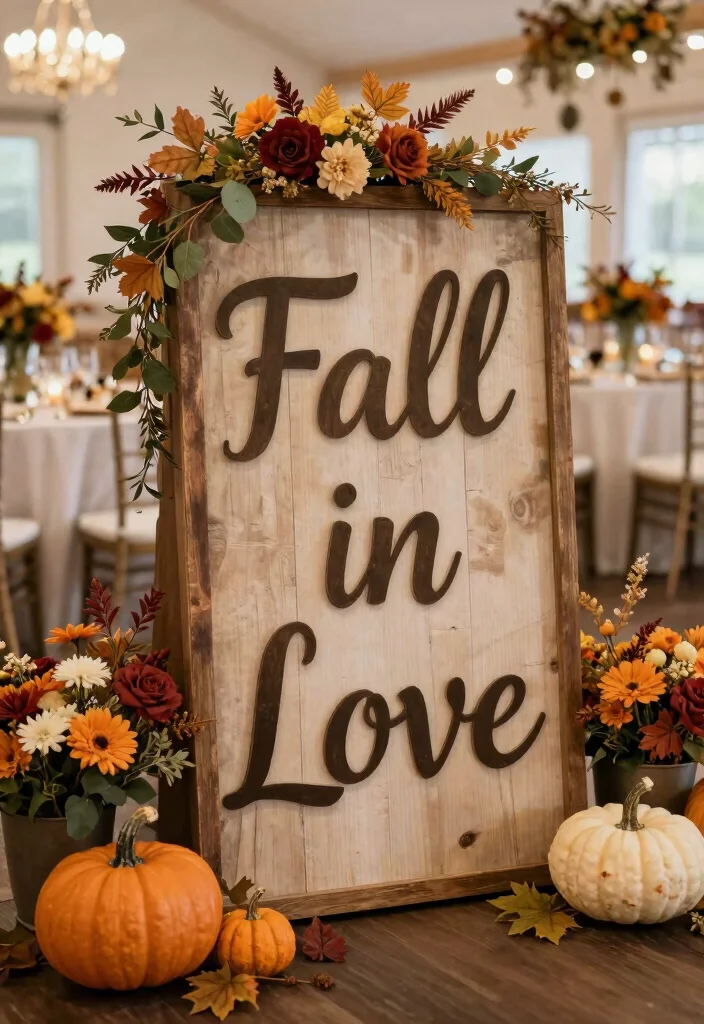 15 Signs for Wedding Reception Ideas That Look Stylish - 14. Seasonal Decor with Informative Signs 1