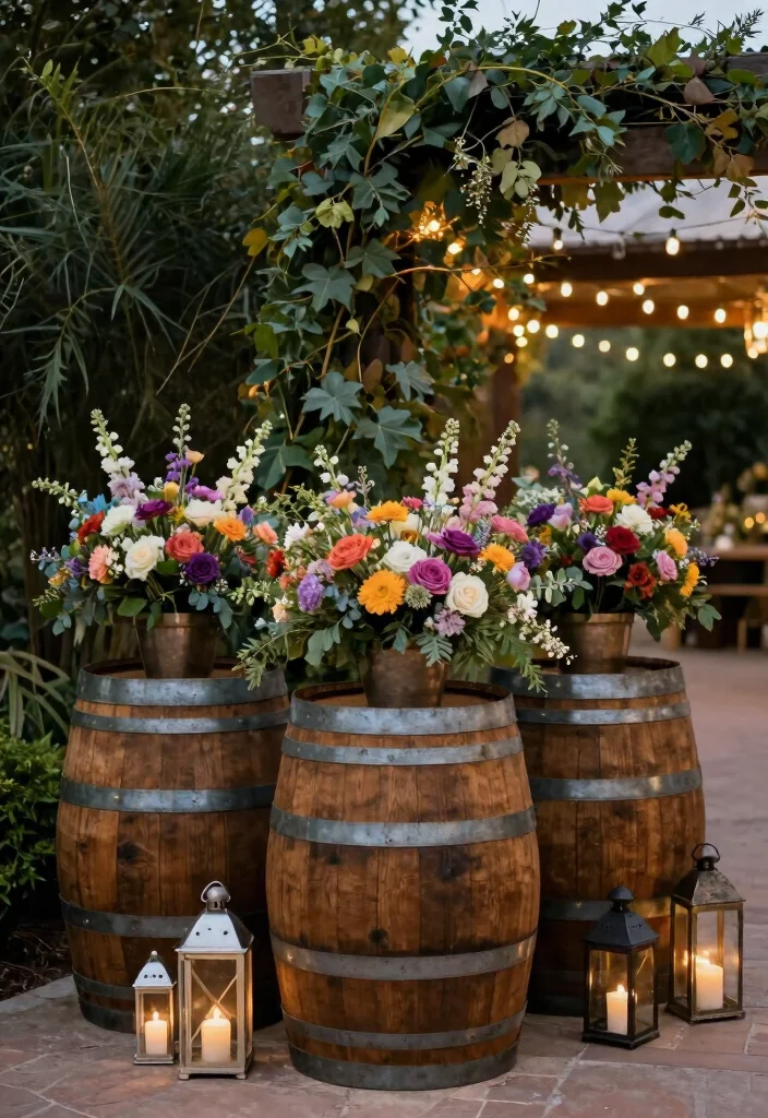 15 Wedding Entrance Flowers Ideas That Wow Guests Instantly 42 15 Wedding Entrance Flowers Ideas That Wow Guests Instantly - 12. Rustic Barrel Displays 1