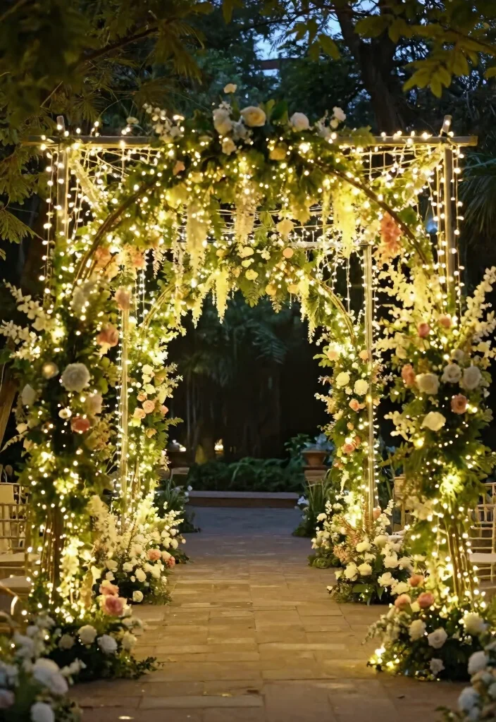 15 Wedding Entrance Flowers Ideas That Wow Guests Instantly 43 15 Wedding Entrance Flowers Ideas That Wow Guests Instantly - 13. Whimsical Fairy Lights and Flowers 1