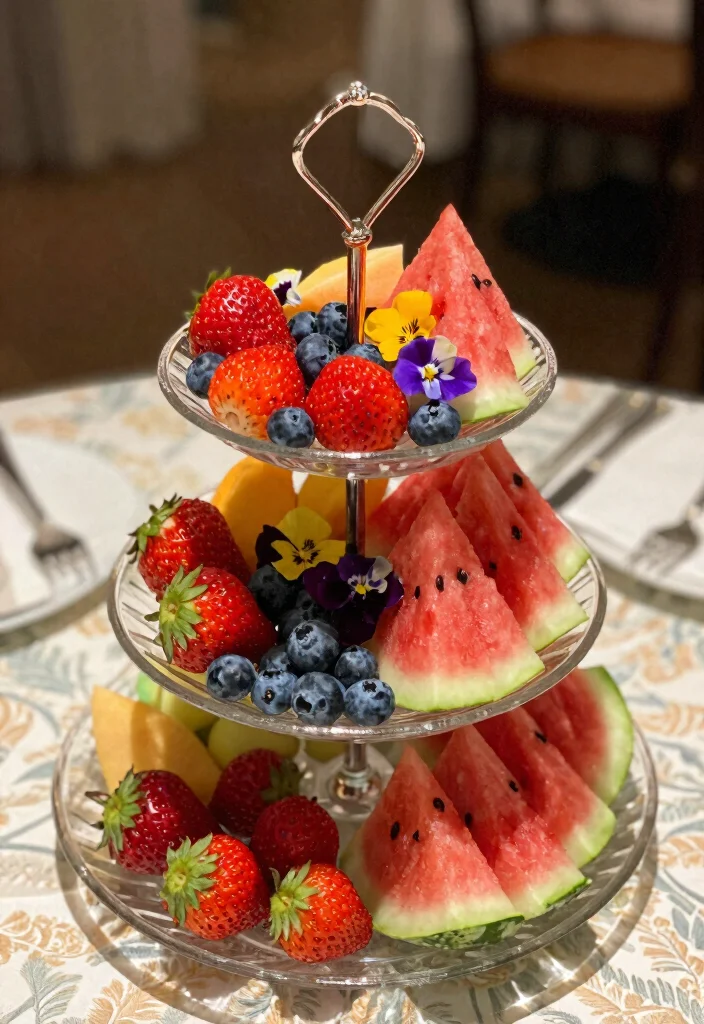 15 Wedding Fruit Table Ideas With Fresh Vibrant Style 13 15 Wedding Fruit Table Ideas With Fresh Vibrant Style - 3. Elegant Glass Tiered Stand 1